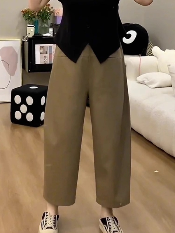 Large size design sense of drape solid color casual banana pants for women summer new fat mm high waist covering crotch slimming wide leg pants