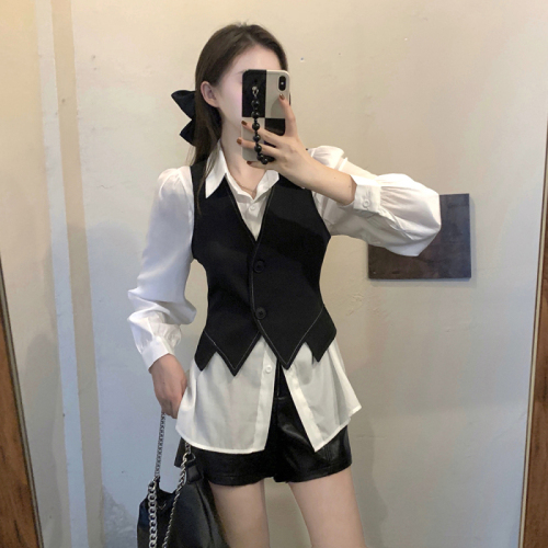 Plus size women's autumn clothing new fat sister vest + shirt two-piece suit