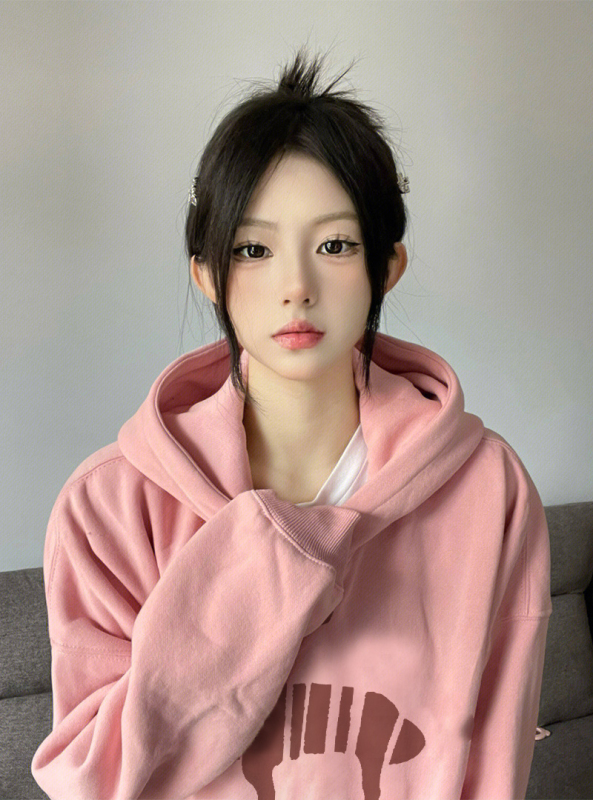 Official picture of Chinese cotton composite thin 310g/plus velvet 410g autumn and winter hooded sweatshirt for women with print
