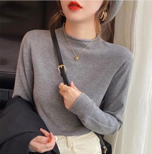 Half turtleneck bottoming shirt for women, autumn and winter inner sweater, spring and autumn style,  new long-sleeved knitted early autumn top