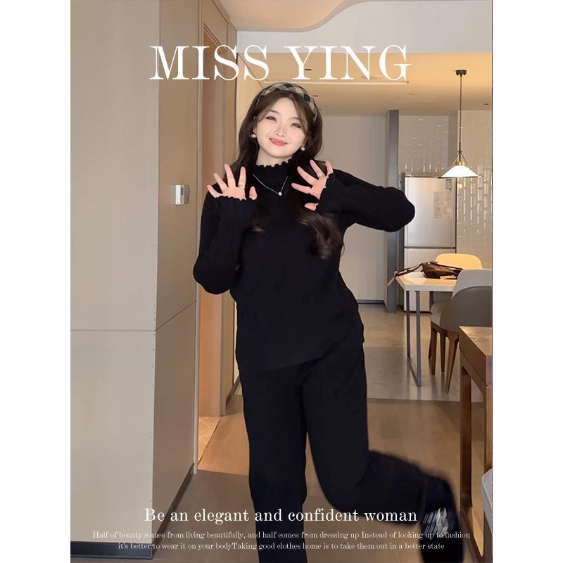 Miss Ying Gray Garden Slightly Fat Large Size Lace Half Turtle Collar Versatile Fashion Skin Friendly Comfortable Loose Bottoming Shirt
