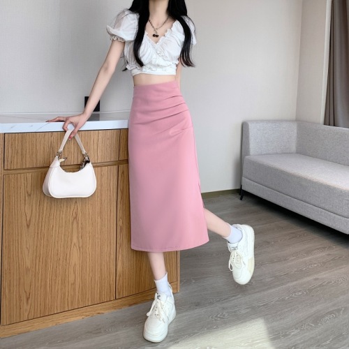 New high-waist slimming drape pleated one-step skirt mid-length A-line hip skirt