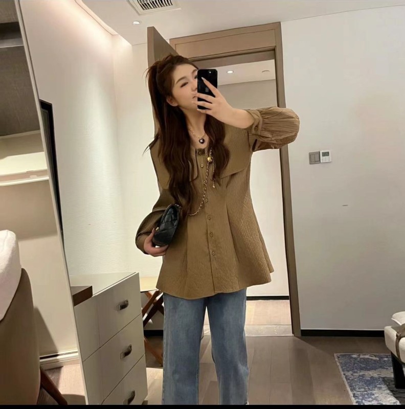 Ms. Genko Hera slightly fat women's autumn casual long-sleeved shirt