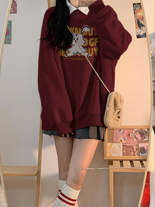 Pure cotton Chinese cotton composite milk silk 320g silver fox velvet 420g round neck hooded double hood loose sweatshirt