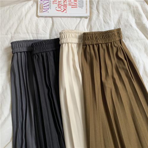 Korean style autumn elastic high-waisted pleated skirt for plus size fat girls, slim and drapey, versatile A-line mid-length skirt