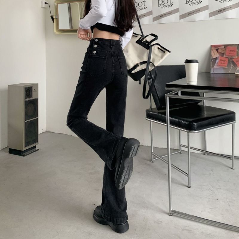 Spot micro-flared jeans for women in autumn new high-waist slim straight pants loose slimming floor-length high street pants