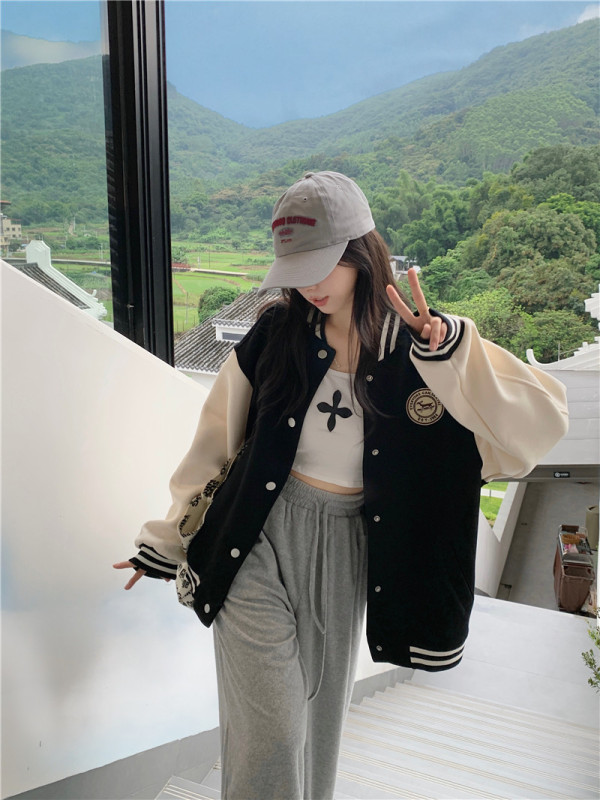 Plus size autumn new loose American retro baseball uniform versatile jacket top
