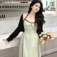 Gaga plus size women's fat mm feminine French slim sexy dress + cardigan