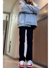 High-waisted black jeans for women, plus size, autumn and winter plus velvet, fat mm, pear-shaped body slimming, loose narrow straight trousers