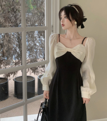 Fat mm early autumn French style fake two-piece splicing dress plus size Hepburn style slimming long skirt