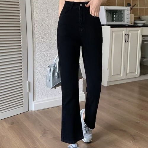 Black bootcut jeans for men and women in spring and summer, high-waisted, slim, elastic, pear-shaped, wide-legged flared trousers for small people