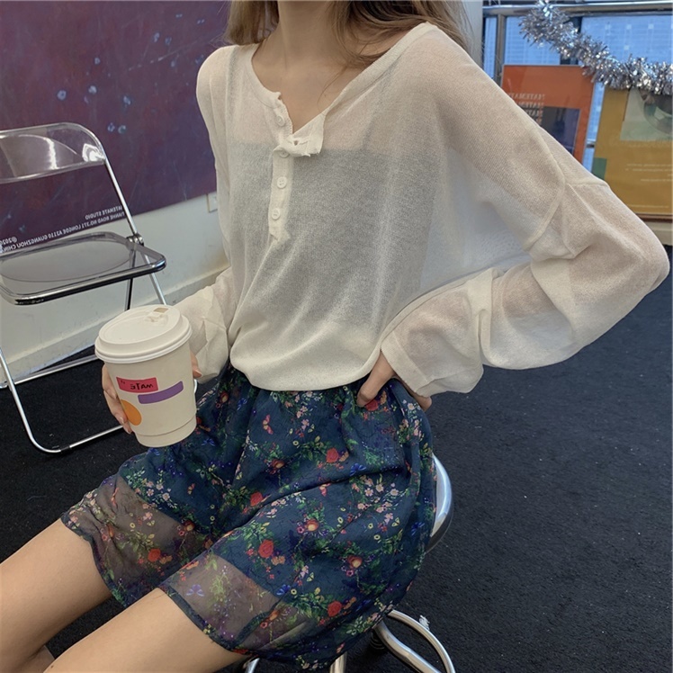 Thin sun protection top base layer knitted ice silk long sleeve T-shirt for women