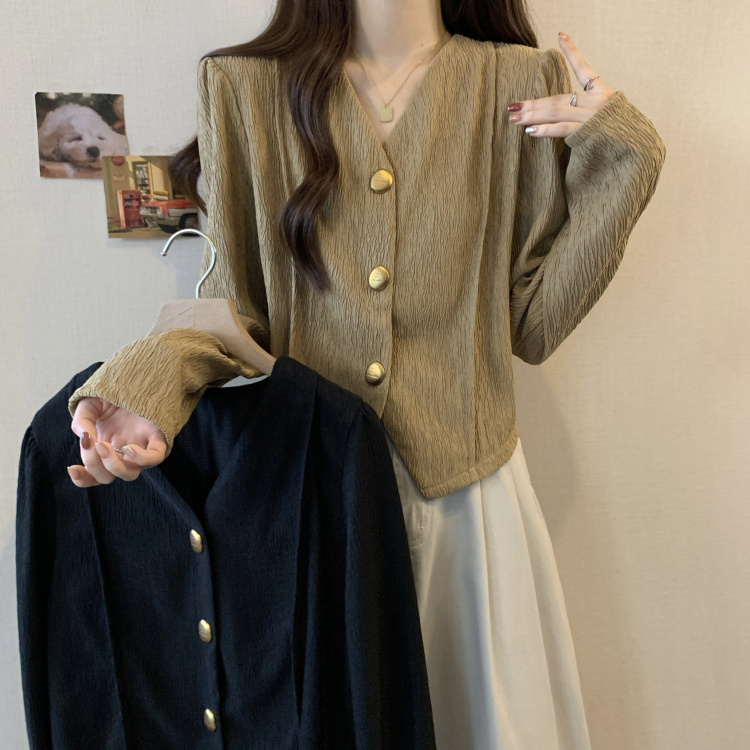 Plus size women's clothing for fat girls French retro V-neck design irregular hem long-sleeved cardigan