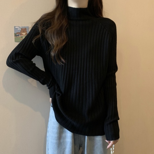 Large size half turtleneck sweater for women in autumn and winter loose knitted bottoming shirt with thickened versatile long-sleeved top