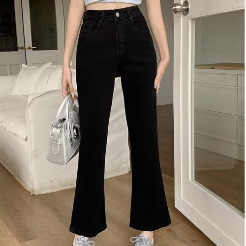 Black bootcut jeans for men and women in spring and summer, high-waisted, slim, elastic, pear-shaped, wide-legged flared trousers for small people