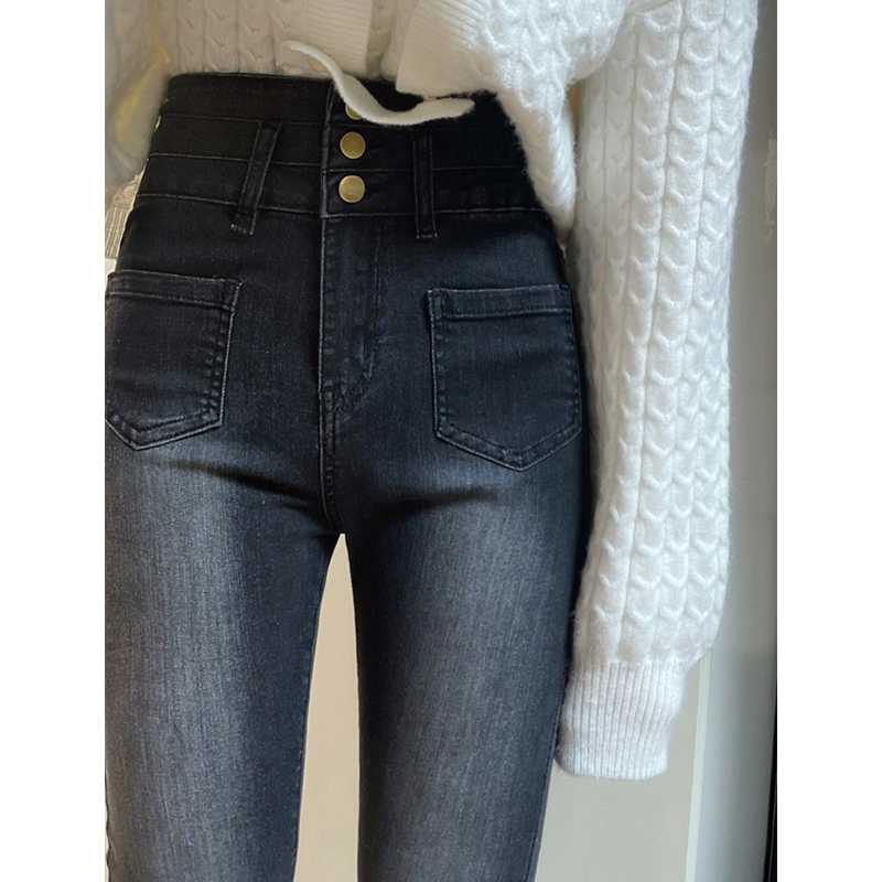 Pear-shaped high-waisted jeans for women, spring and autumn plus size, small fat girls, hip-covering, slimming, floor-length pants