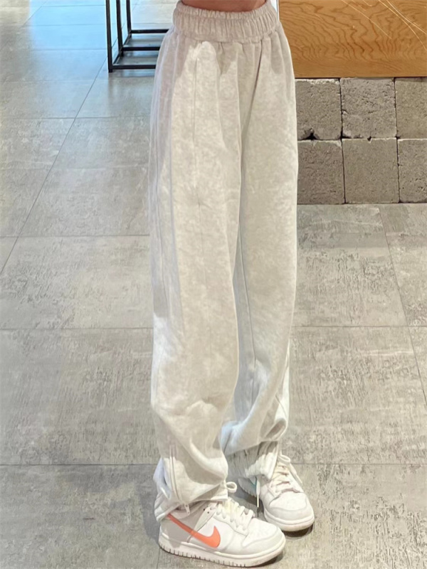 Snowflake gray slit zipper pure cotton American style leggings sweatpants loose high waist sports pants straight pants for women and men in autumn
