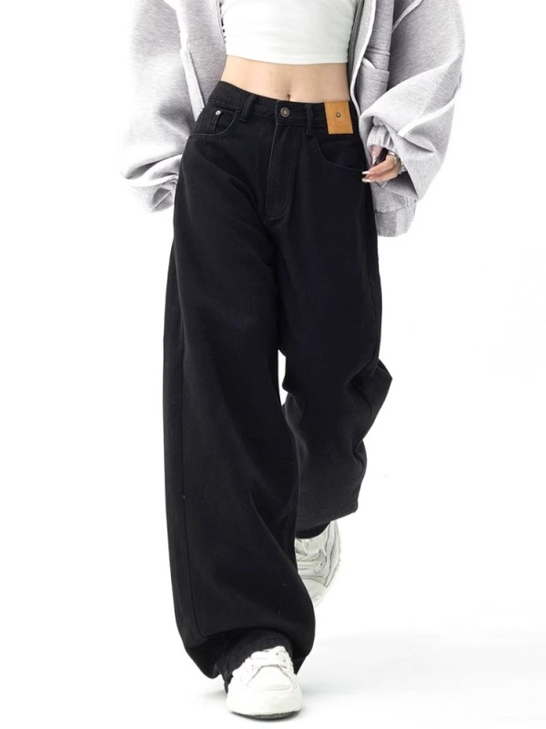 Black wide-leg jeans for women plus size fat mm high-waisted straight-leg loose slimming autumn new pear-shaped body pants