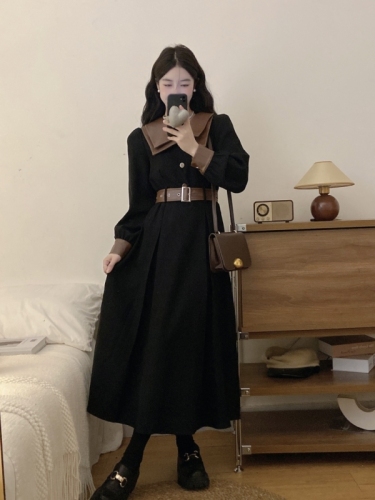 Plus size autumn and winter temperament slim waist corduroy small fragrant style bestie skirt fat mm Hepburn dress