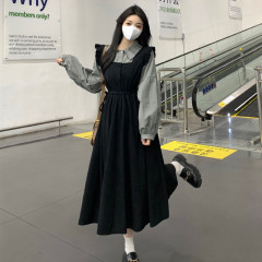 Autumn and winter new style Japanese retro slimming college style fake two-piece long-sleeved dress