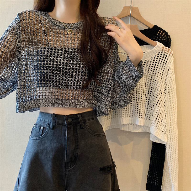 Plus size women's new summer style loose short hollow sun protection pullover sweater for women