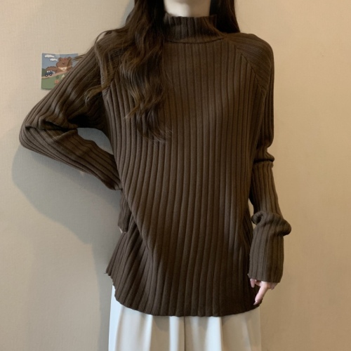 Large size half turtleneck sweater for women in autumn and winter loose knitted bottoming shirt with thickened versatile long-sleeved top