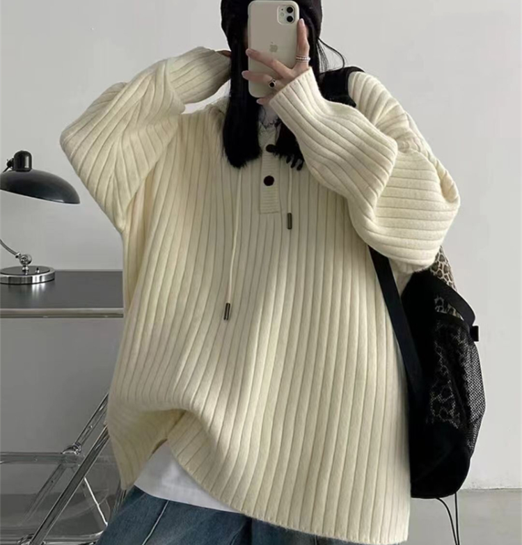 Autumn and winter large size large plate type thickened hooded loose pullover fat mm mid-length lazy style pit strip sweater sweater