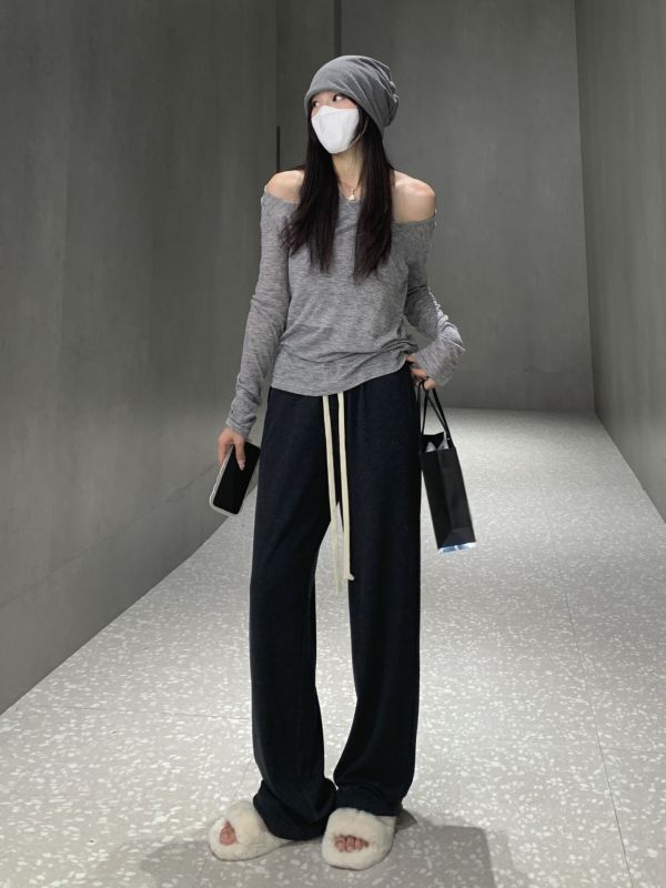 Lazy style wide-leg pants for women, slim and drapey casual straight pants, glutinous rice floor-length pants for women, spring and autumn