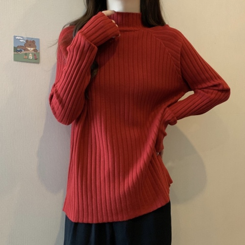 Large size half turtleneck sweater for women in autumn and winter loose knitted bottoming shirt with thickened versatile long-sleeved top