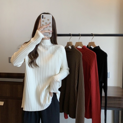 Large size half turtleneck sweater for women in autumn and winter loose knitted bottoming shirt with thickened versatile long-sleeved top