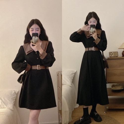 Plus size autumn and winter temperament slim waist corduroy small fragrant style bestie skirt fat mm Hepburn dress