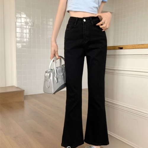 Black bootcut jeans for men and women in spring and summer, high-waisted, slim, elastic, pear-shaped, wide-legged flared trousers for small people