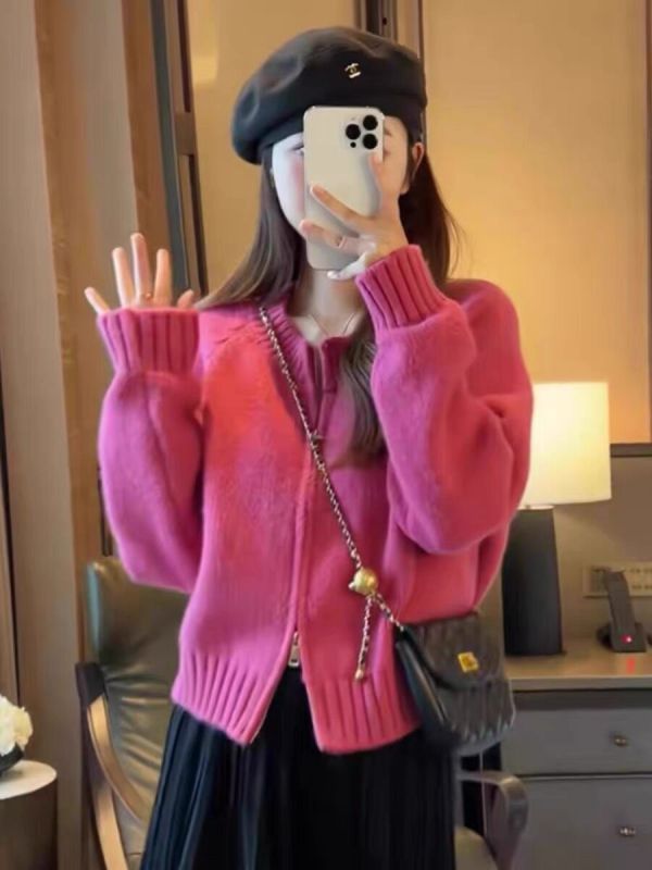 This year's popular beautiful orange zipper sweater cardigan women's knitted jacket autumn and winter