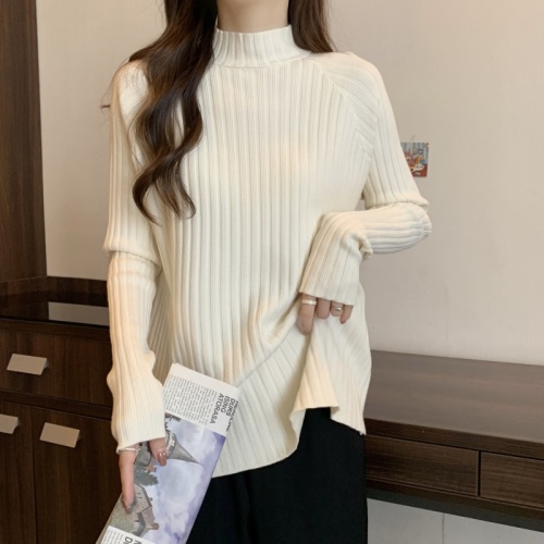 Large size half turtleneck sweater for women in autumn and winter loose knitted bottoming shirt with thickened versatile long-sleeved top