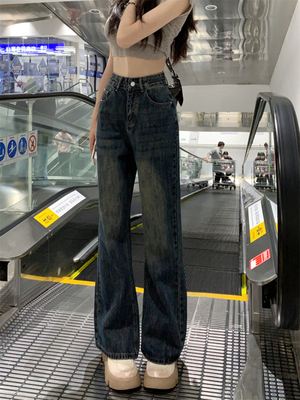 Pear-shaped body retro bootcut jeans for women in autumn plus size fat mm high waist slimming loose wide leg pants