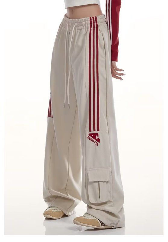 Women's large size fat mm side three-striped sweatpants American retro trendy street dance casual workwear sports long pants