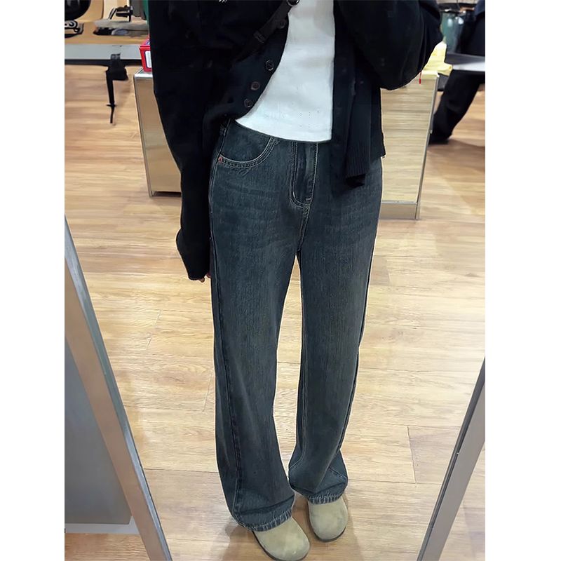 Straight-leg jeans for women 2024 new style fat girl mm high-waist slim wide-leg trousers pear-shaped body pants