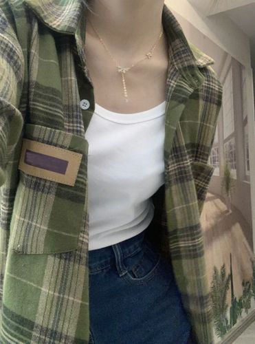 American retro green plaid shirt for women spring and autumn new spring design niche shirt jacket top