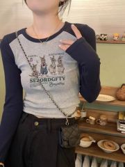 High-end and super good-looking hot girl tight t-shirt women's long-sleeved early autumn thin American textured bottoming shirt raglan top