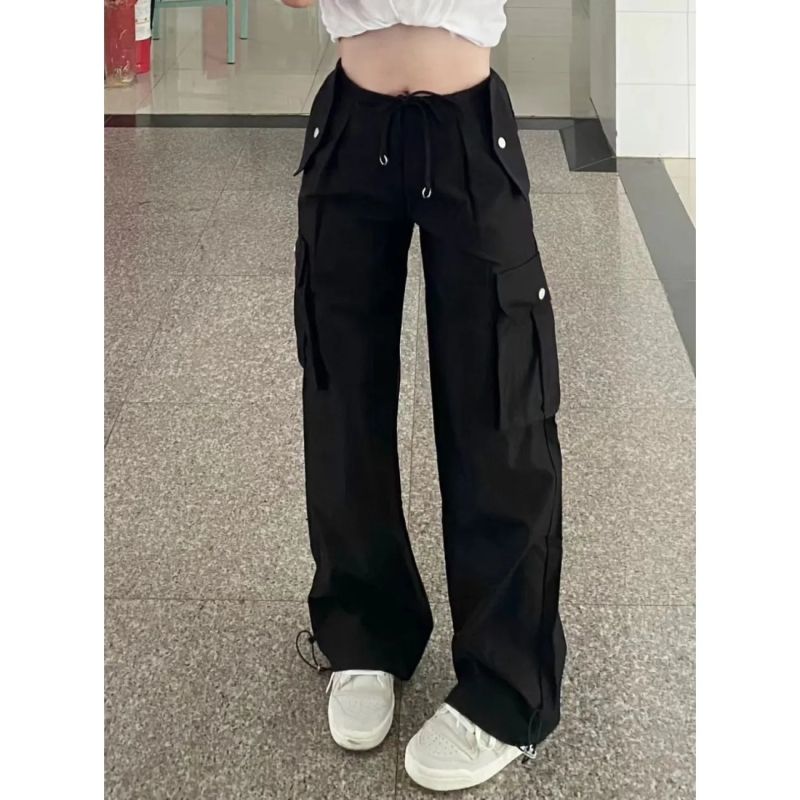 American Hot Girl Retro Black Workwear Wide Leg Pants Women's High Waist Loose Slim Straight Leg Wide Leg Casual Sports Pants Trendy