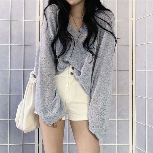 V-neck sweater top women's design niche early autumn new loose lazy style long-sleeved sweater