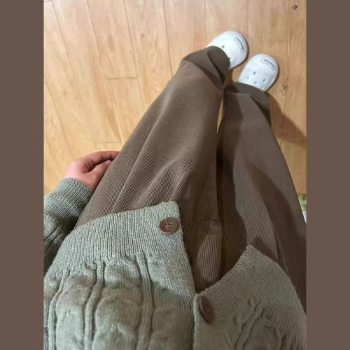 Maillard Corduroy Wide Leg Pants Women's Winter New Brown Retro Loose Casual Pants Thickened Straight Pants