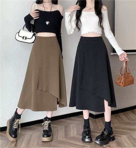 Fat girl suit elastic waist skirt women's irregular slimming design high waist a line mid-length skirt