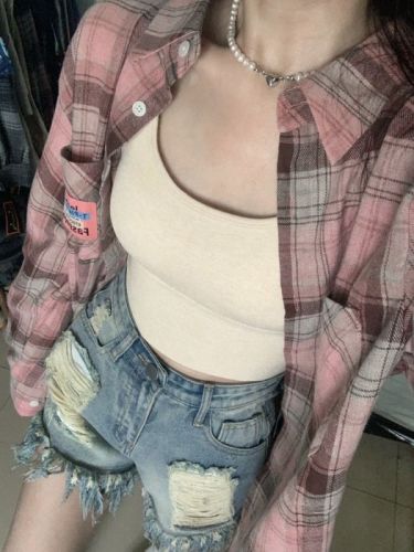 Original fabric yarn-dyed brushed shirt label long-sleeved top coat autumn