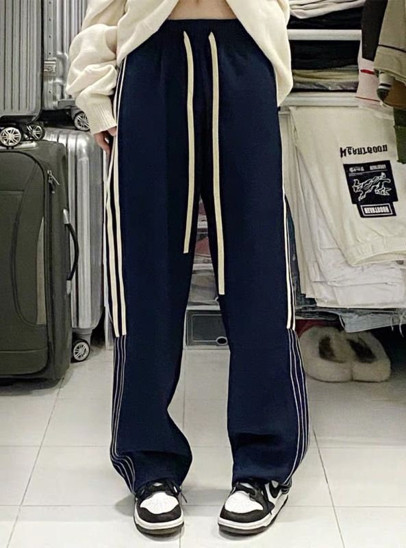 American retro high street wide-leg pants for women in autumn and winter loose high-waisted sports plus velvet casual oversize sweatpants