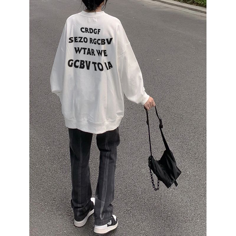Pure cotton-Huamian Douyin popular thin model 310g/plus velvet 410g autumn and winter sweatshirt women's printed loose large size