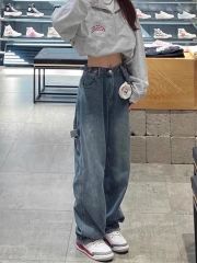 American street style design wide-leg jeans for women in autumn and winter new high-waist slimming loose drape straight trousers