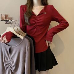 Plus size women's clothing for slightly fat mm in autumn and winter long-sleeved bottoming tops for women to cover their belly and look slimming, with a T-shirt underneath the coat