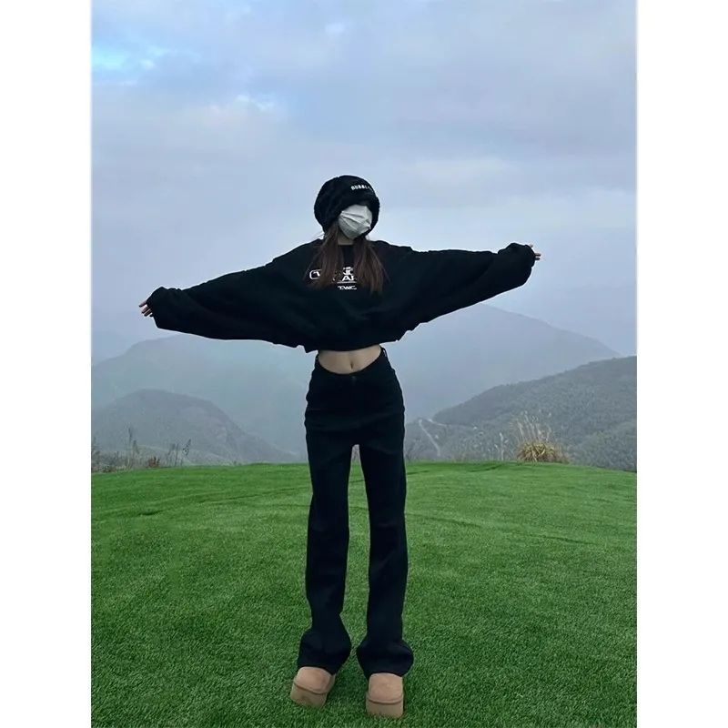 175 tall lengthened version black straight jeans for women spring high-waisted versatile slim floor-length cigarette pipe pants