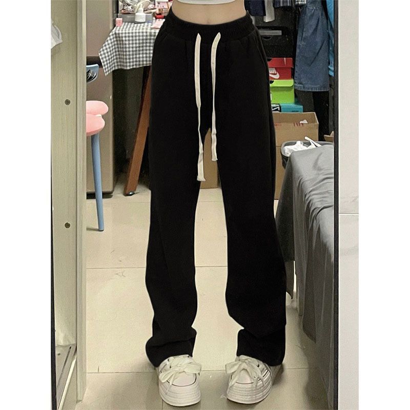 High-waisted straight-leg sports pants, casual wide-leg pants for fat mm, large size, pear-shaped figure, hip-covering slimming sweatpants for women in autumn and winter